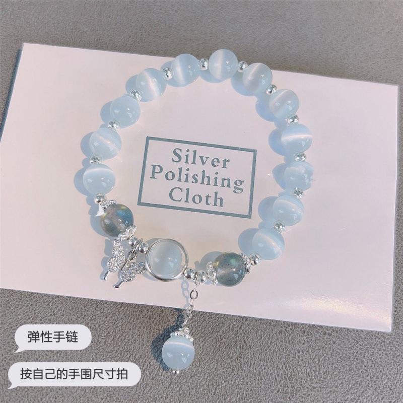 Internet celebrity imitation cat's eye stone blue moonstone ins niche peace and joy pendant bracelet for women