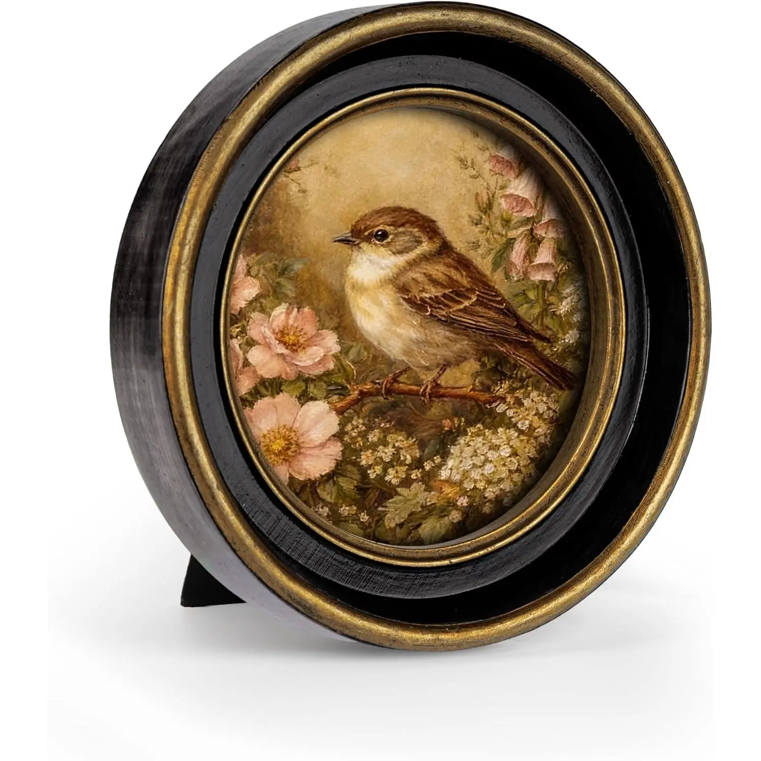 4x4 Inch Vintage Picture Frame, Elegant Antique Photo Frames with Glass Front, Photo Display, Tabletop Wall Hanging, Gift Ideas, Black Round with Gold Trim
