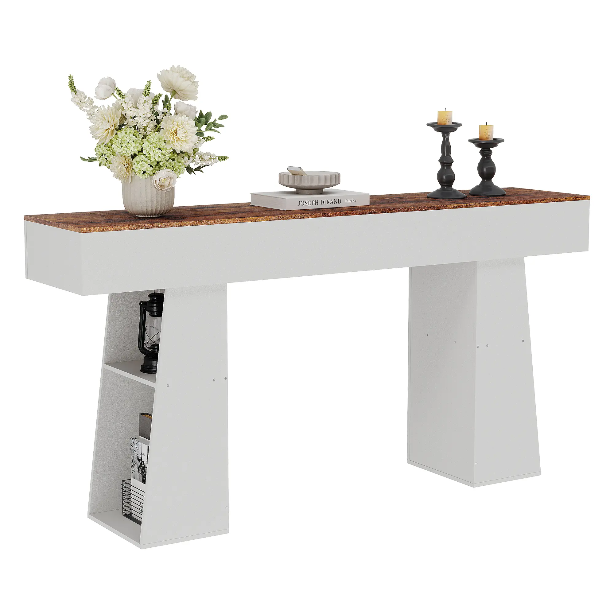 63 Inch Long Console Table Wooden Entryway Table with Hidden Side Storage Modern Sofa Table for Hallway Living Room Foyer Furniture Decor