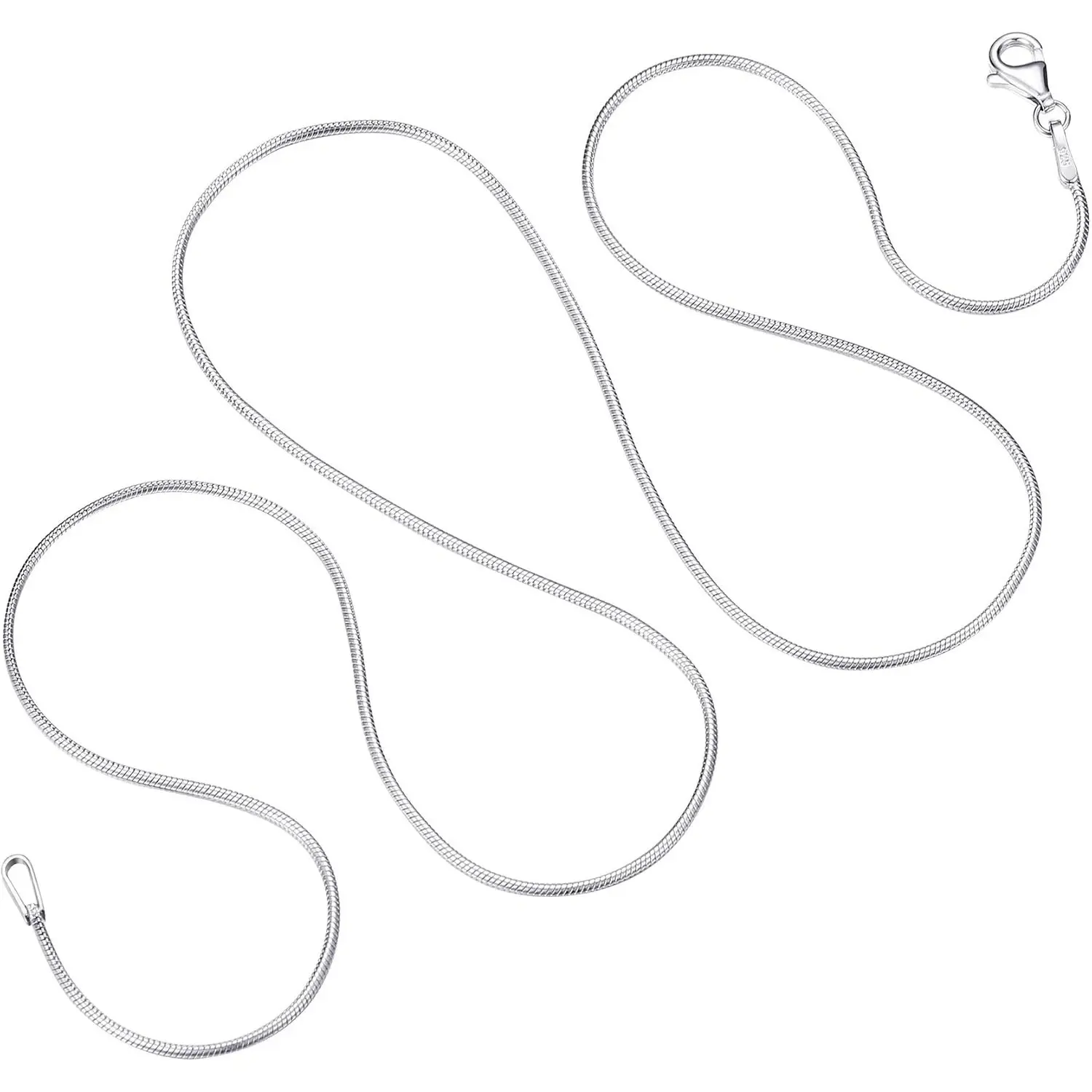 FUNRUN 925 Sterling Silver Snake Chain Necklace • Rhodium Plated Italian Silver Chain for Women & Men • Hypoallergenic 1MM Layering Necklace Jewelry