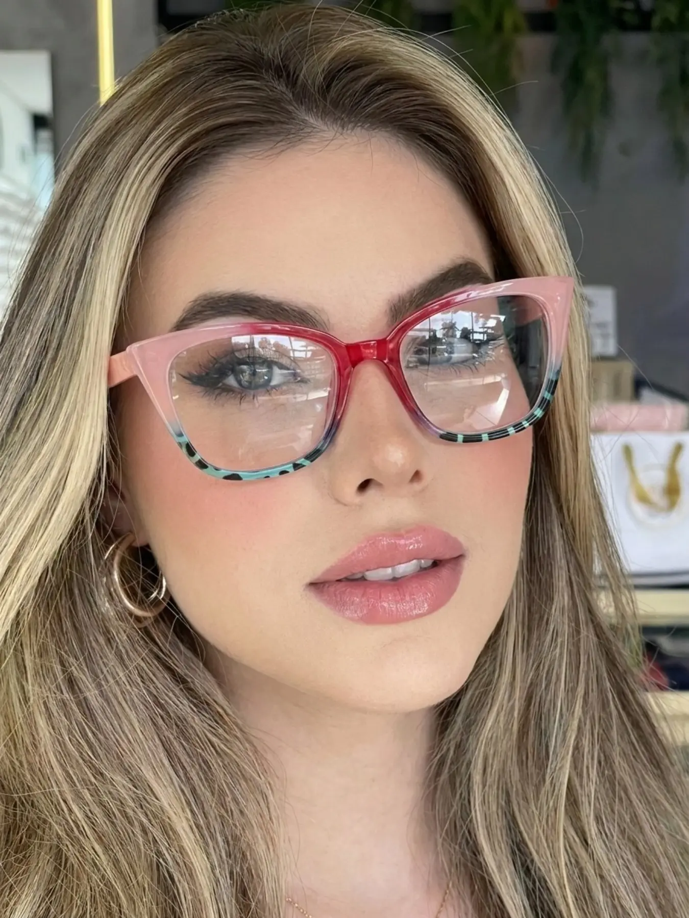 Women's Fashion Transparent Plain Glasses, Leopard Cat Eye Square Frame, Retro Non-Prescription Trendy Glasses, Ideal for Daily Wear, Travel, Shopping, Gift