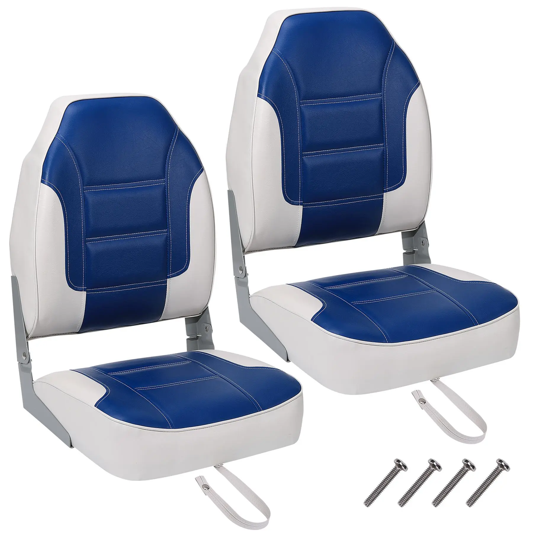 2-Pack High-Back Folding Boat Seats, Marine-Grade PVC Vinyl with Thick Durable Padding and Heavy-Duty Aluminum Hinges, Space-Saving Design for Fishing Pontoons & Bass Boats, Heavy-Duty Durability, Ergonomic High-Back Design, Boating Accessory