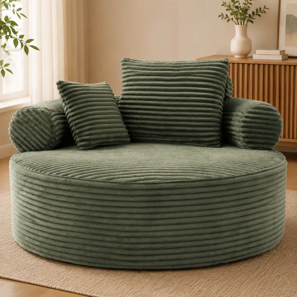 Green Velvet ARCH Round Shape Cloud Couch Bed - Memory Foam & Spring Sectional Sofa with 3 Pillow Backs, Anti-Slip Bottom, Innovative Circular Structure, 55.5x55.5x25.6in, No Assembly Required, Small Space Furniture for Living Room Apartment