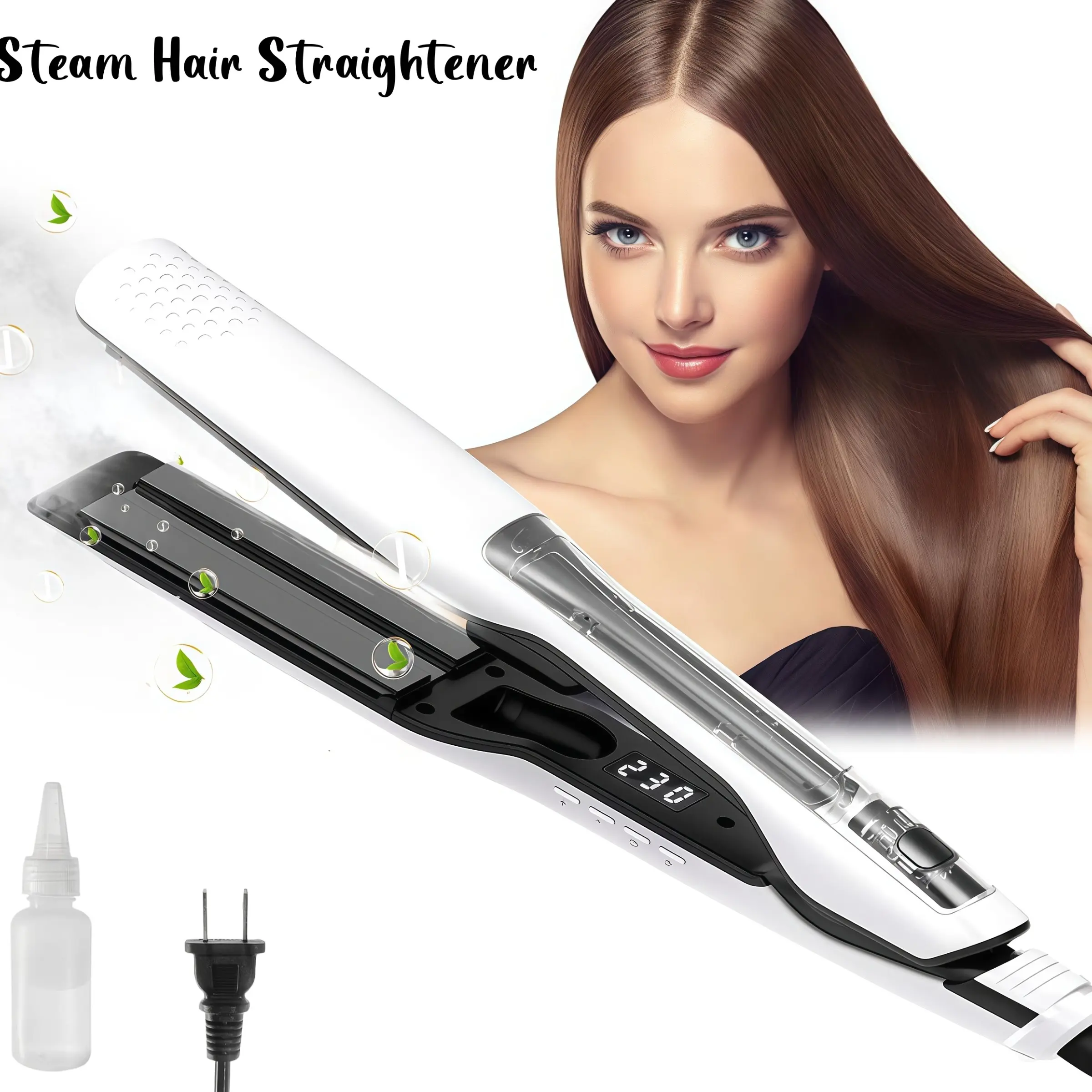 Professional 2-in-1 spray steam ceramic hair styler straightener curler, moisturizing and hair care+digital display intelligent temperature control+rapid heating+anti scald design+repair damaged hair, suitable for all hair