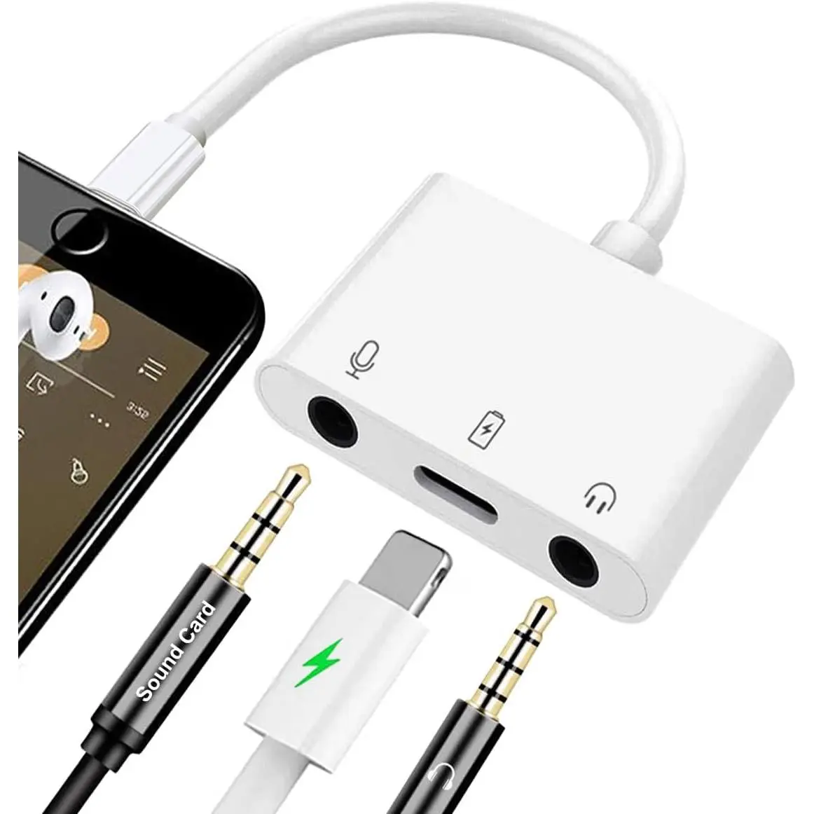 Microphone Adapter for Live-Streaming, Microphone & 3.5mm Headphone Adapter for /iPad, Audio & MIC Splitter with  Port Compatible for  14 13 12 11 X