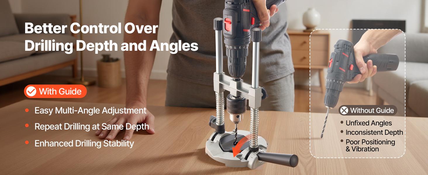 VEVOR Drill Guide, Multi-Angle Press Portable Precision Drilling Guide Jig Attachment, with Large Handle and Mounting Holes, Aluminum Alloy, for Drilling Angled or Straight Holes, for Wood Working