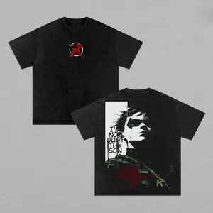 Retro Robin White Ring Framed Red R Chest Symbol & Vertical "I'M NOT JUST THE SON" Text Half Vigilante Bust Portrait Dual-Sided Vintage Washed Black T-Shirt, Unisex Oversized Heavyweight Cotton Streetwear Top, Ideal Gift for Robin Fans