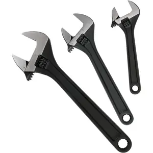 3-Piece CR-V Adjustable Wrenchs Set, Industrial Grade Drop Forged Chrome Vanadium Steel Black Oxide Finish Wide Jaw, 6, 8, 10 Inch