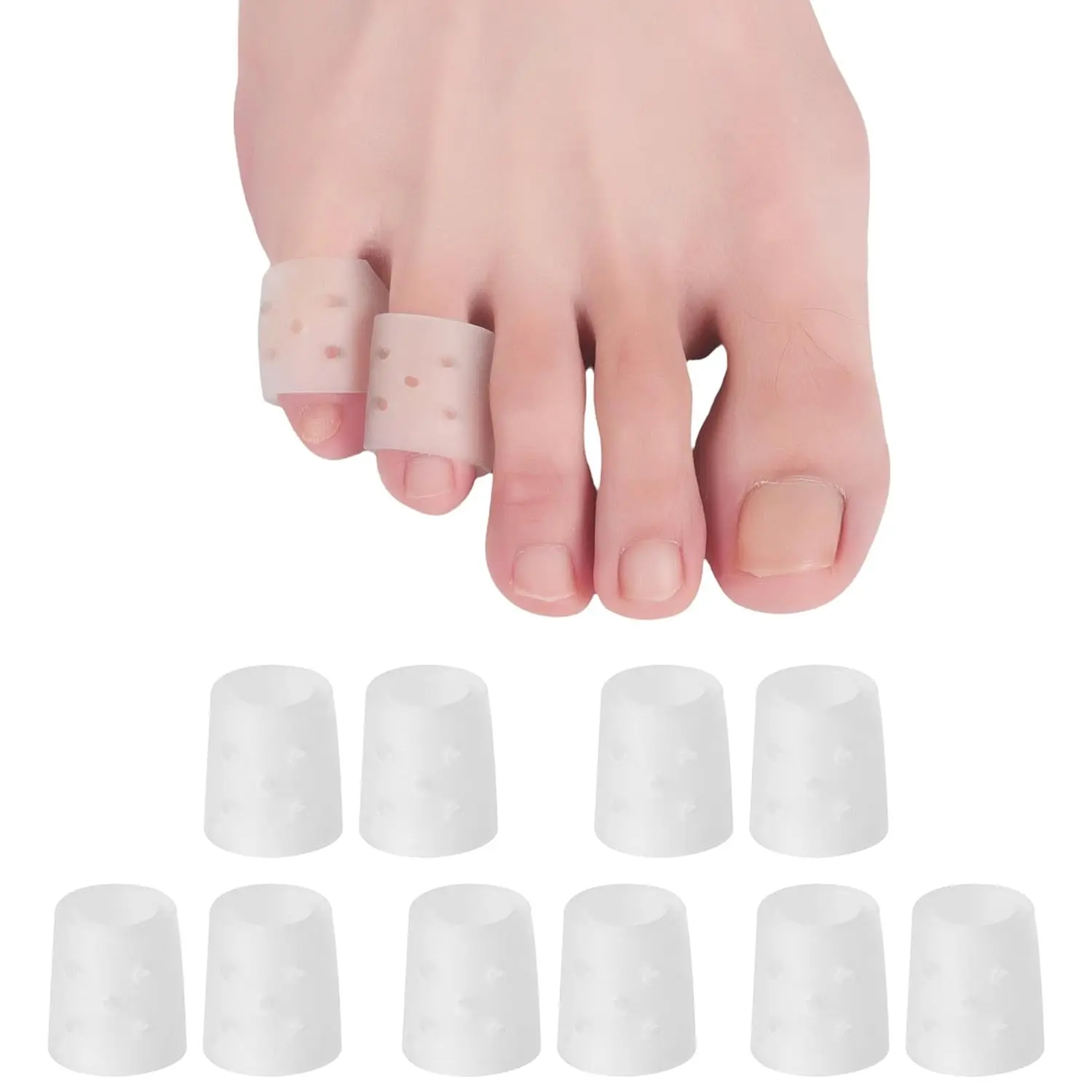 Pinky Toe Sleeves 10pcs with Hole, Toe Protecters Covers for Small Toe, Protect Toe from Rubbing, Ingrown Toenails, Corns, Blisters, Hammer Toes and Other Painful Toe Problems