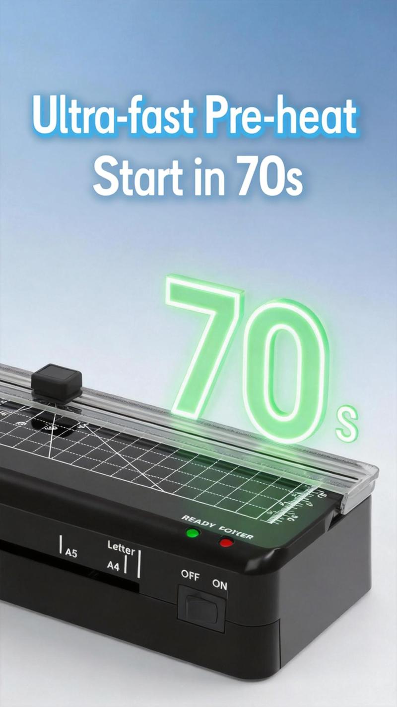 4-IN-1 Portable A4 Laminator with 60s Warm-Up Precision Cutting & No Wrinkles Technology for Photos Docs Cards Compact Size Versatile Input Efficient Laminating Ideal for Home Office School