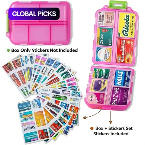 Portable Pill Storage Box, Travel Pill Organizer, Supplement Organizer with 147 Brand Labels & Stickers, 10-Grid Mini Pill Container, Pocket-Size Dustproof Medicine Pill Case and Vitamin Box, Travel Essential Household Item #GLOBAL PICKS