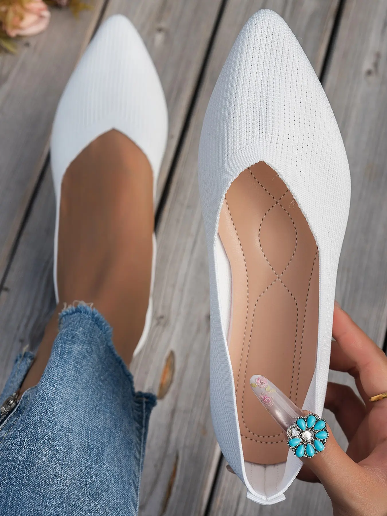 Versatile Pointed Toe Shoes, Knit French Style Flat Shoes, Summer Flats, Lightweight Flats Slip-On Casual Footwear Walking Shoes, Essential Daily Wear Women's Shoes
