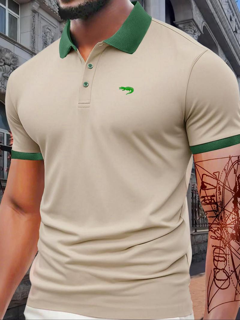 Men's Regular Fit Letter Print Shortsleeve Polo Shirt, Casual Short Sleeve Collared Top for Summer, Fashion Men's Clothes for Daily Wear, Menswear, Smooth Casual Fit Chic Fashion Casual, Golf Shirt