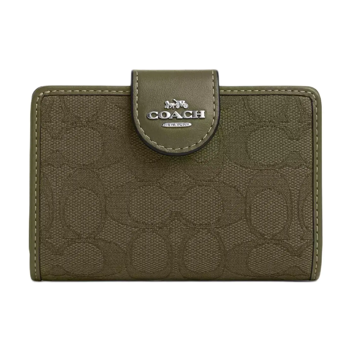 Coach Leather Wallet with Logo Snap Closure for Women, Classic Style in Olive