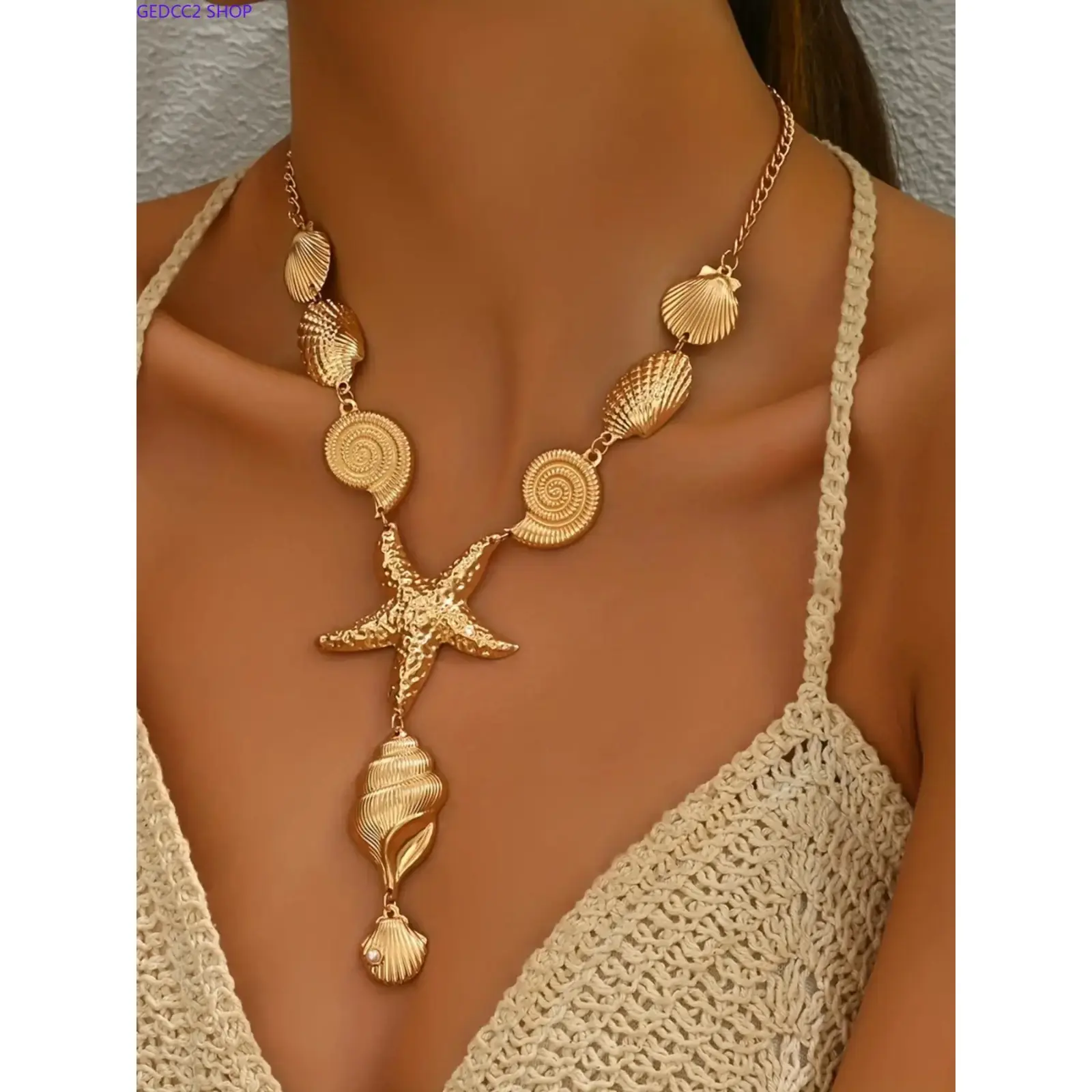Female Y-Shape Lariat Chain Beachwear Pendant Set, Boho Ocean Jewelry for Coastal Summer Vacation & Gifts