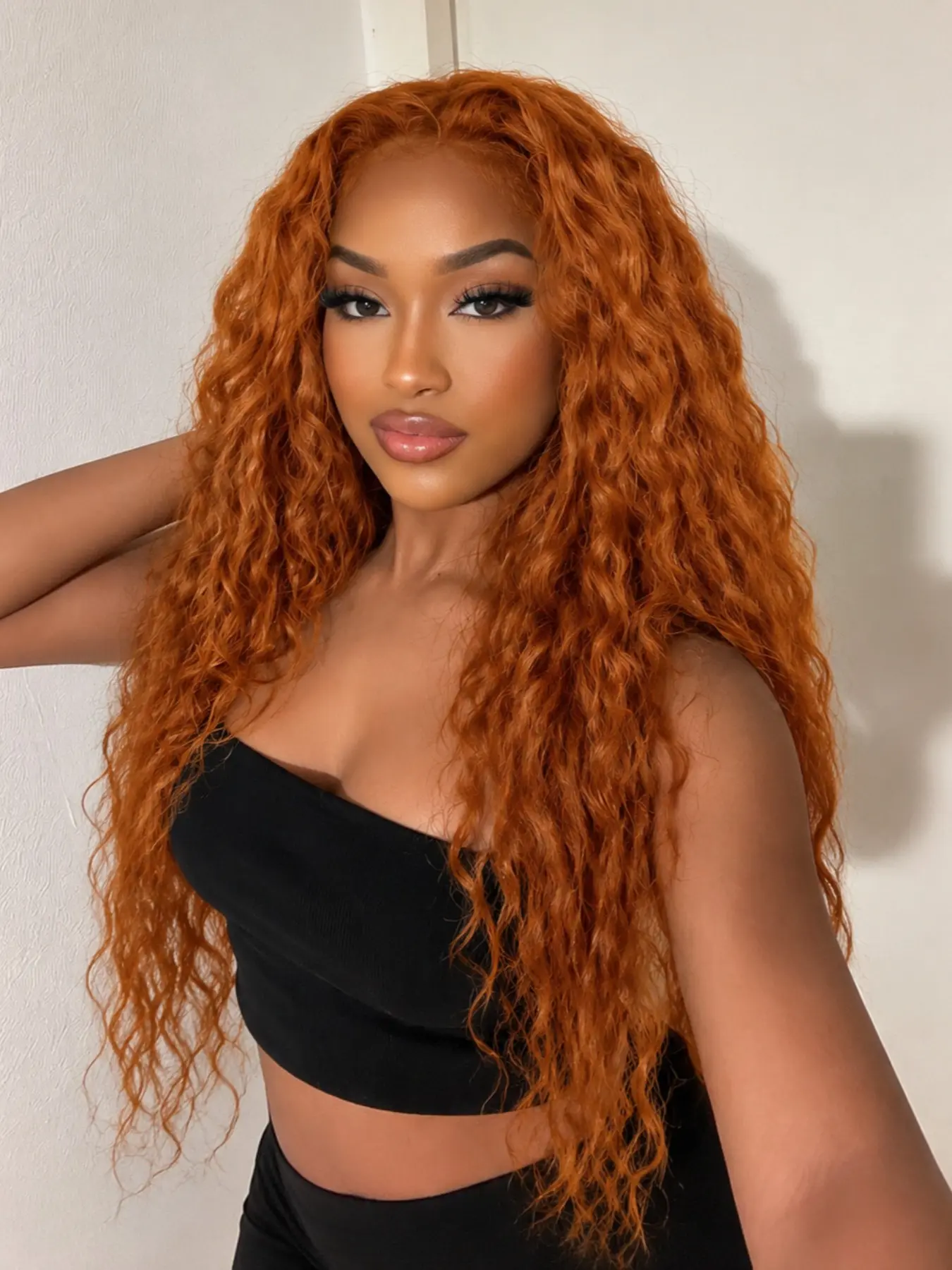 26 Inch Ginger Orange Deep Curly Lace Front Wig  Hair Heat Resistant Synthetic Hair Natural Hairline Free Parting for Daily & Party Wear