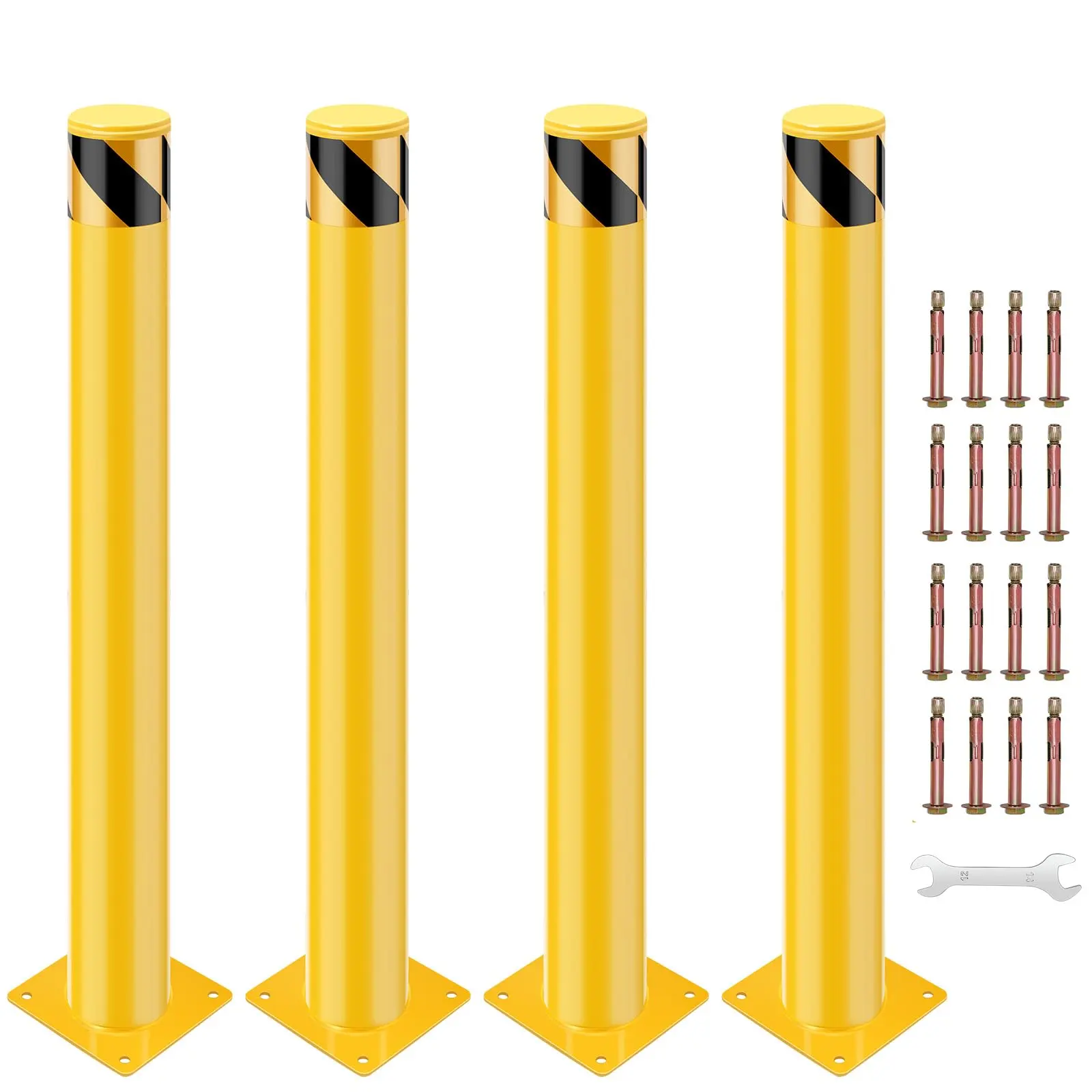 Garvee Heavy-Duty Steel Pipe Safety Bollard Protection Barrier - 2-Pack, 30x4.5 in (30 inches), with Anchor Bolts, Reflective Strips - for Warehouses, Entrances, High Visibility
