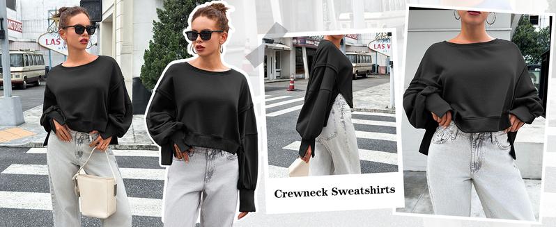 Womens Casual Sweatshirt Long Sleeve Tops Crewneck Loose Fit Tee Pullover Crop Tshirt Side Slit Fall Fashion 2025
