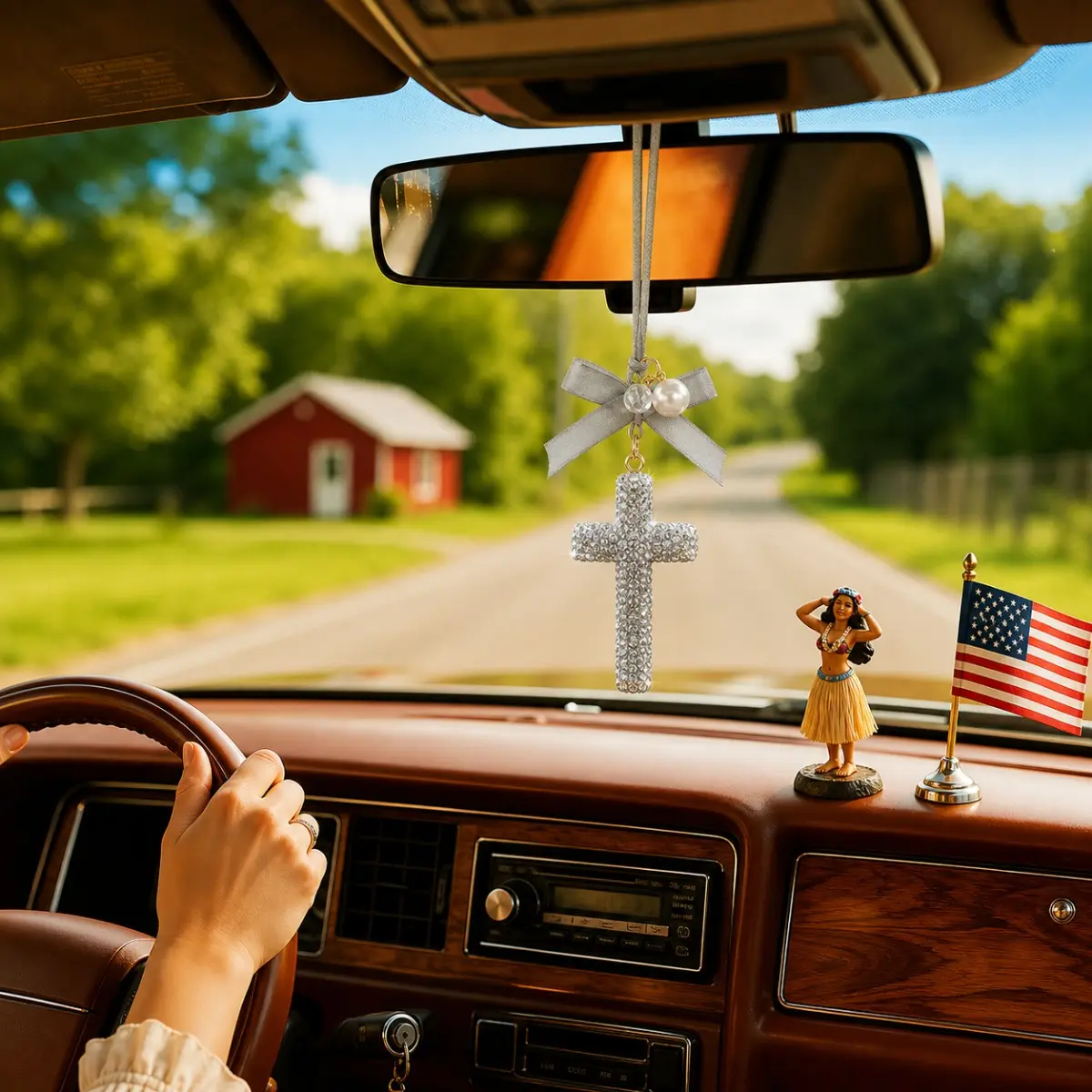Bling Queen Car Rearview Hanging Cross Ornament, Car Rearview Mirror Cross Pendant, Christian Accessories gift