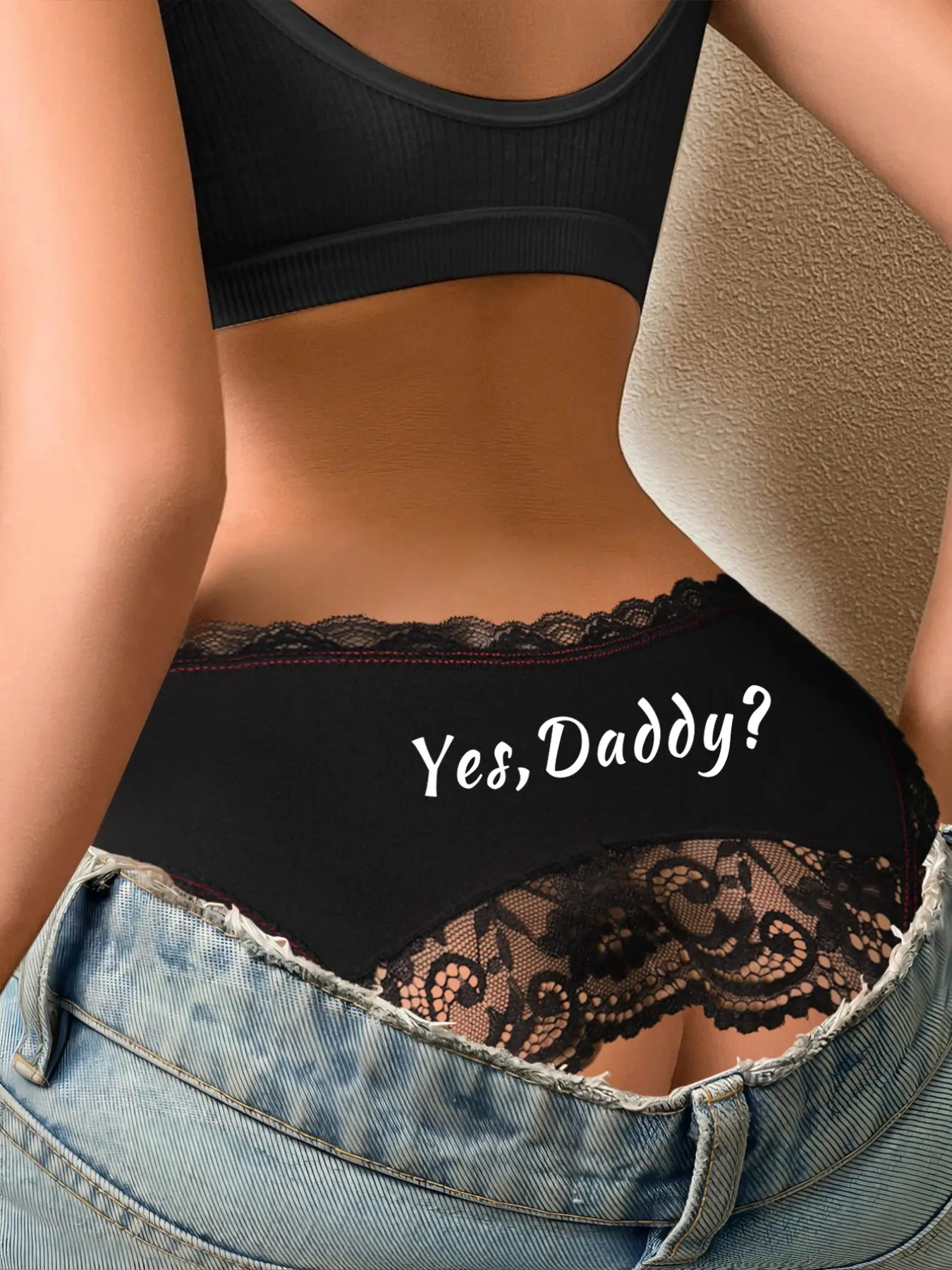Women's Sexy Lace Underwear with Back Print, Open Back Design, Fitted Style, Perfect for Intimate Moments, All Seasons Wear, Fitted Panties