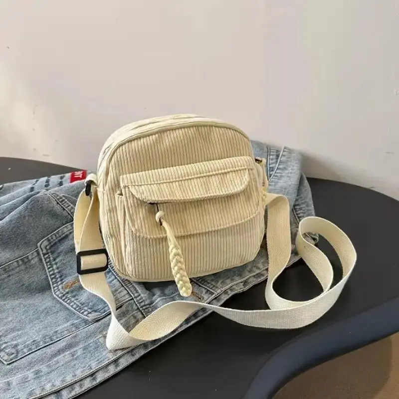 Retro Corduroy Crossbody Purses for Women, Harajuku Style Lightweight Shoulder Bag with Zip Closure for Travel & Everyday Use, Bags