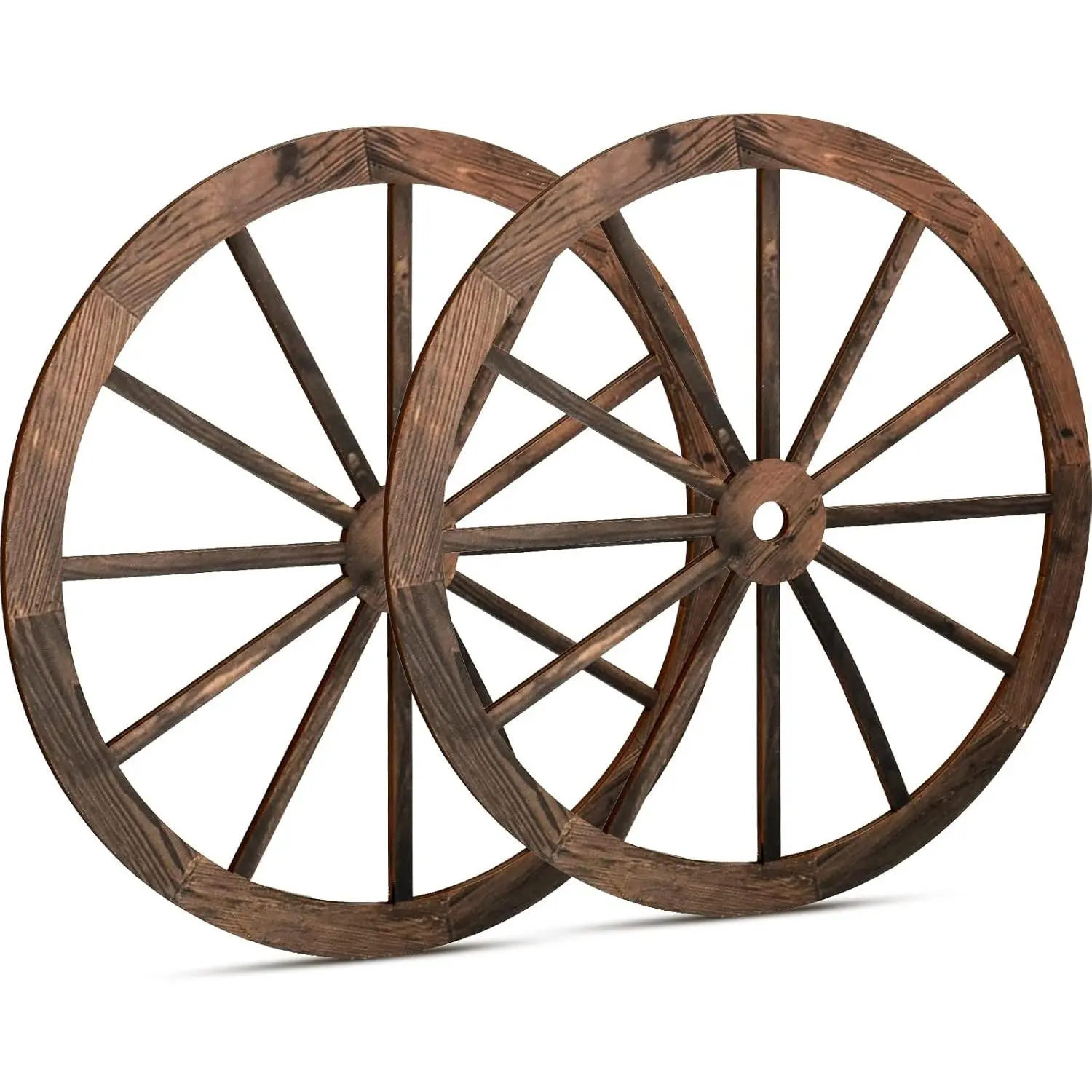 2 Pcs Wagon Wheel Decor Wooden Western Cowboy Party Decorations Vintage Rustic Wagon Wheel Wood Cartwheel Decor for Bar Garage Indoor Outdoor (Brown,18 Inch)