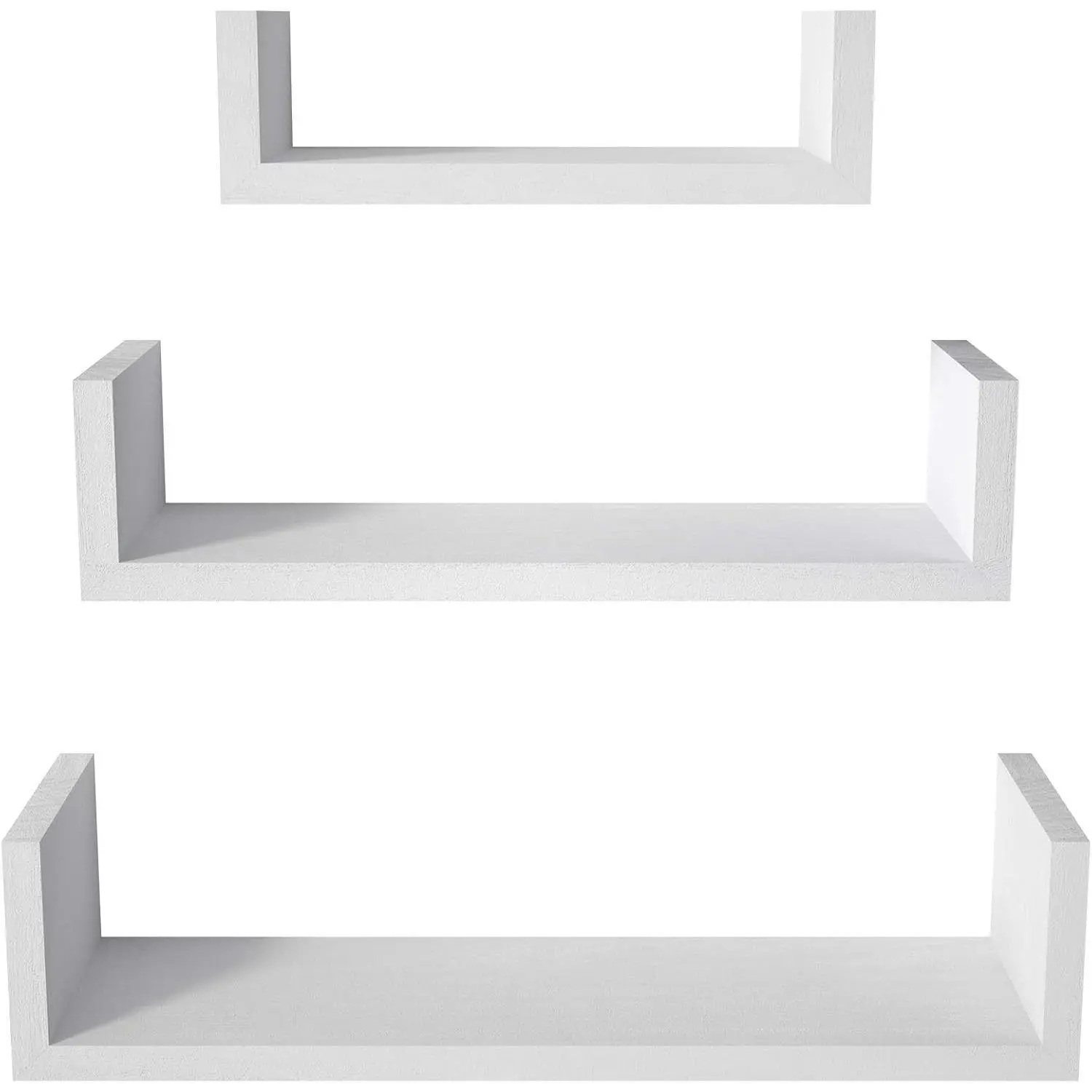 SRIWATANA White Floating Shelves, Set of 3 Solid Wood Mounted Shelves | Versatile Wood Shelves in Three Different Sizes; Flexible DIY Layout to Fit Any Space in Bathroom, Bedroom, or Kitchen