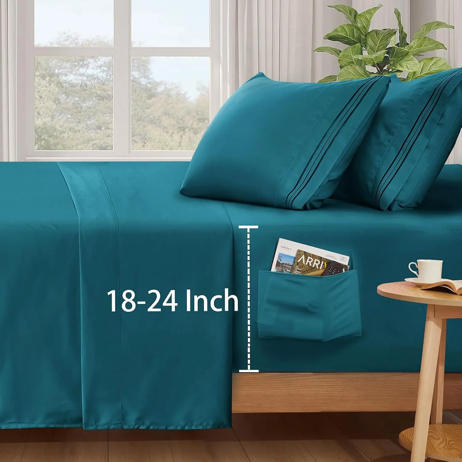 4 count Extra Deep Pocket Full Sheets Set, Teal | Fits Mattress Up to 24 Inches Thick, Deep Pocket Sheets for Air Mattress - Soft Microfiber Fitted Sheet with Side Pocket