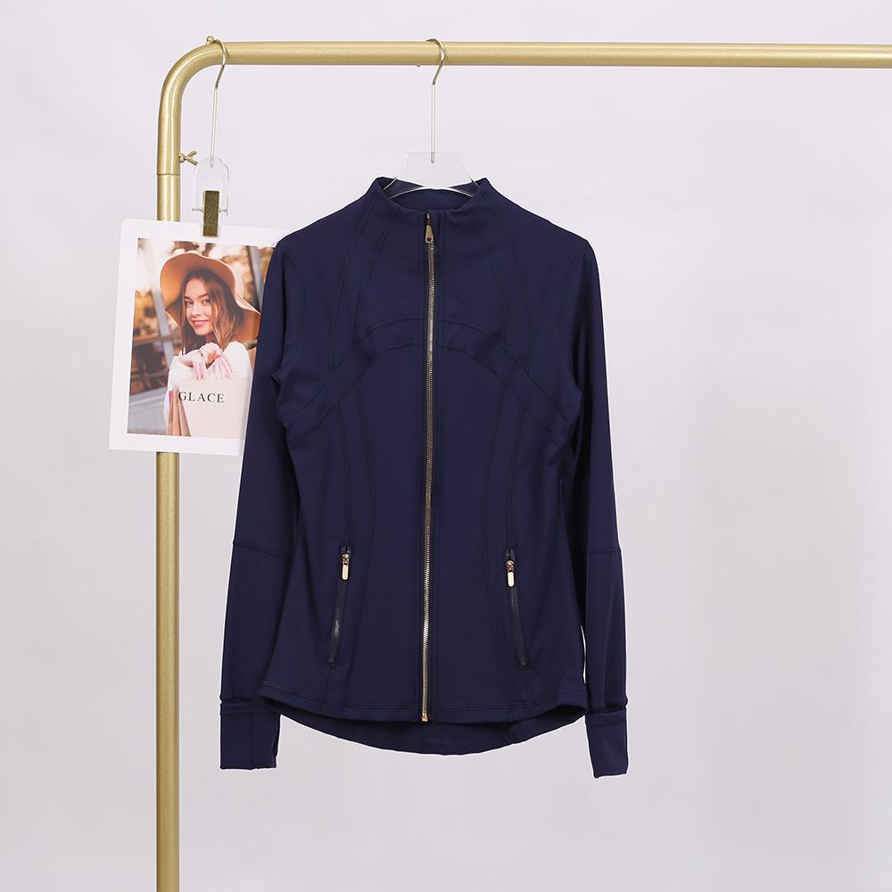 LULU  Same style  Women's Stand-Up Collar Gold Zipper Yoga Top, Spring-Style Fitted Top, Sports Jacket, Fitness Long-Sleeve Sun Protection Jacket