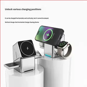 Three-In-One Magnetic Wireless Charger for Apple Samsung Phones Watches, Fast Charging, Compatible with Multiple Devices, Convenient Design