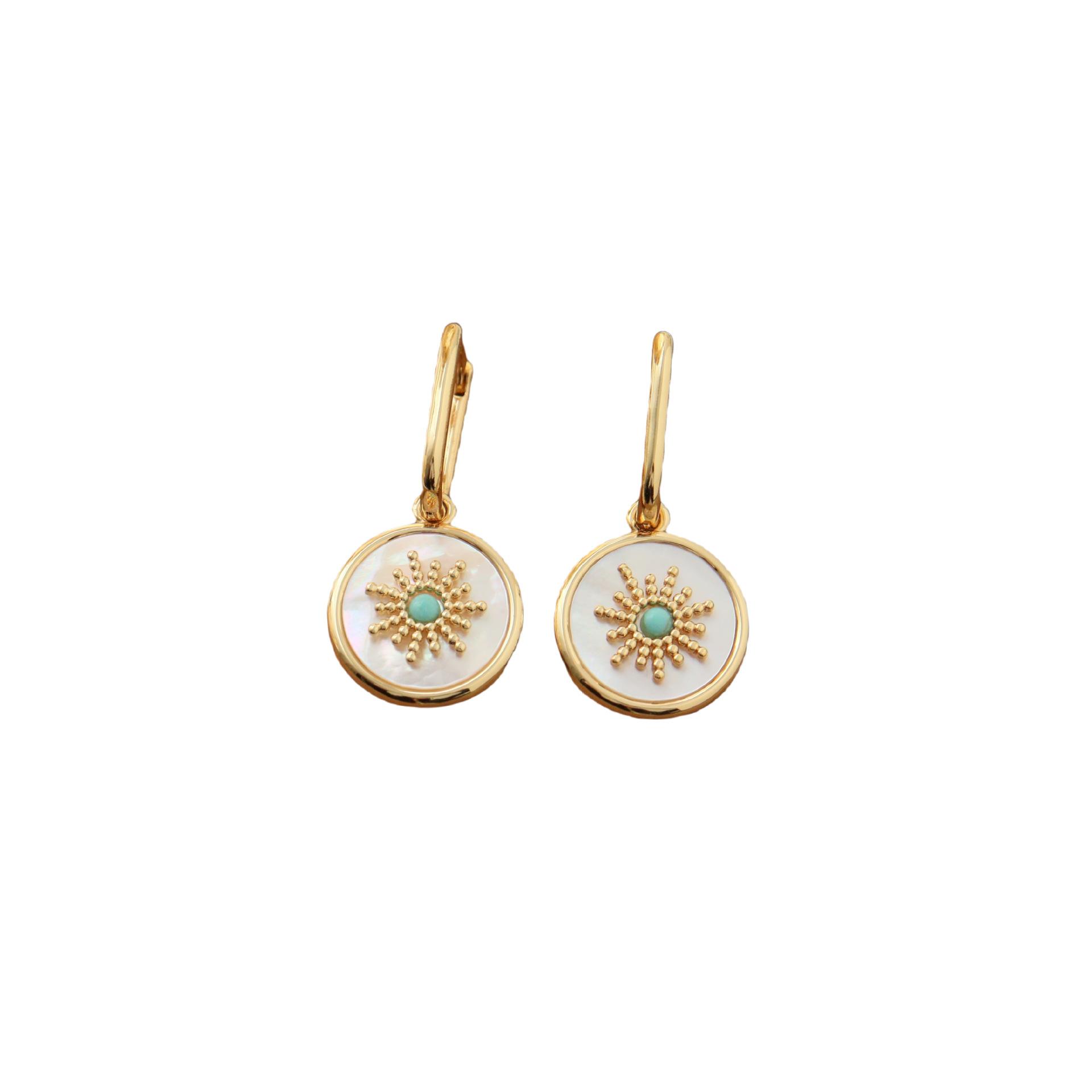 Elegant European American Minimalist Fashion Sun Shell Natural Stone Earrings Light Luxury Retro Exquisite Versatile Jewelry