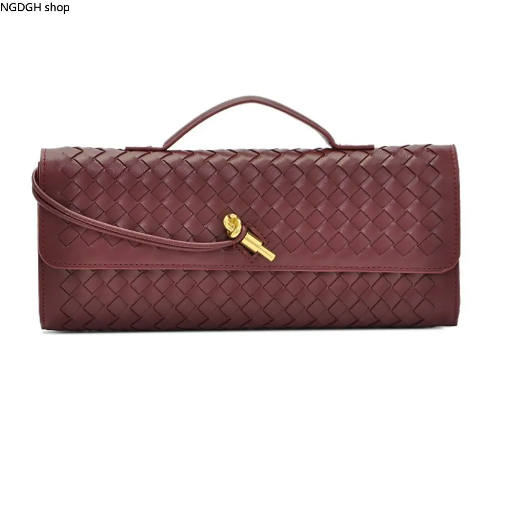 Women's Woven Fashion Clutch Shoulder Bag - Burgundy Braided Faux Leather Crossbody, Gold Twist Lock, Top Handle, Lightweight Spacious Versatile Statement Clutch, Ideal for Office Party Use, Fashion Purses, Clutch Purse