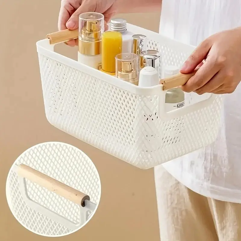 Multi Functional Storage Basket, Solid Wood Portable Breathable Storage Basket, Bathroom Cosmetics Desktop Miscellaneous Storage Box, Household Multi Scene Storage Frame