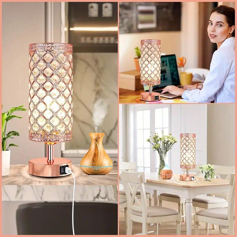 2 Pack/1 Pack Touch Control Crystal Table Lamps With 2 USB Ports, 3-Way Dimmable Bedside Nightstand Lamps With Decorative Crystal, Small Table Lamps For Bedroom Living Room, Office, Led Bulbs Included