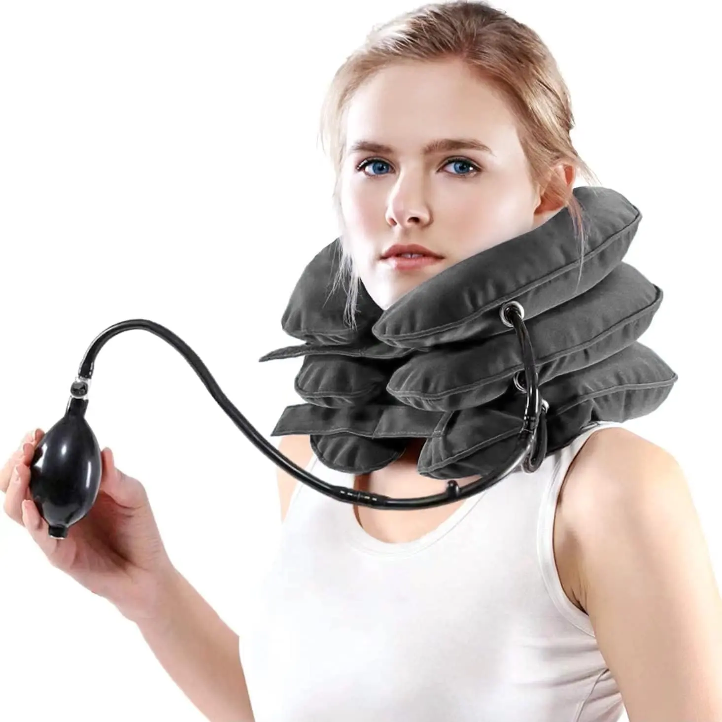 Adjustable Inflatable Neck Stretcher Cervical Traction Device Neck Braces for Neck Pain Support and Decompression Home Use (Gray)