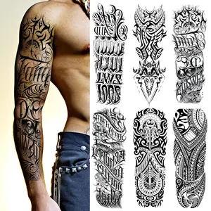 6 Sheets Large Tribal Totem Temporary Tattoo Sleeves - Temporary Sleeve Tattoos for Men and Women, Realistic Fake Tribal Tattoos Sleeves for Cosplay and Halloween