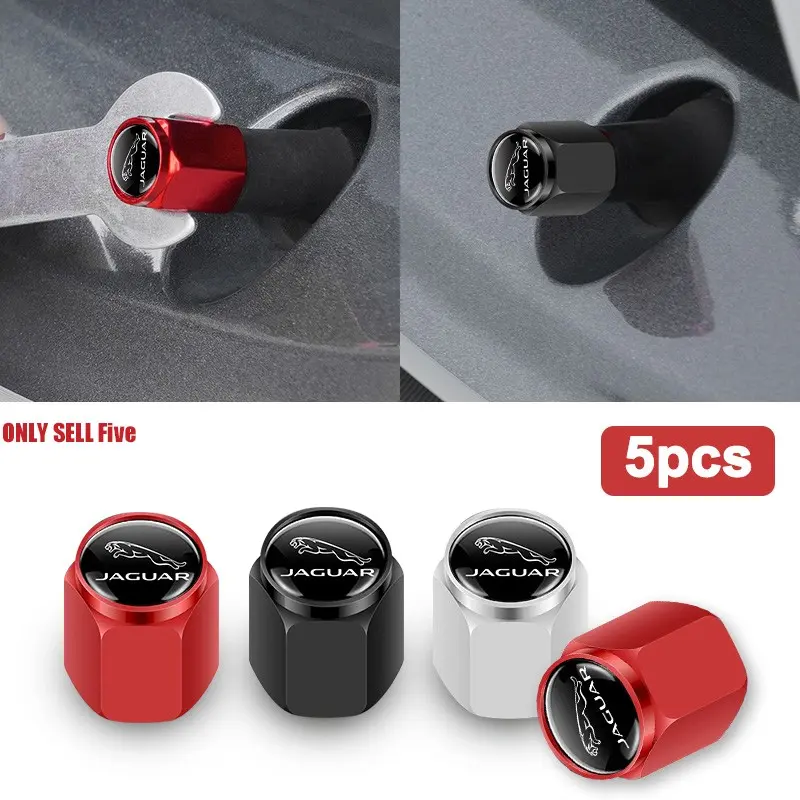 5pcs Car Wheel Tire Valve Caps, Tyre Rim Stem Covers, Airdust Accessories for Jaguar F-Pace, E-Pace, X Series, F-Type