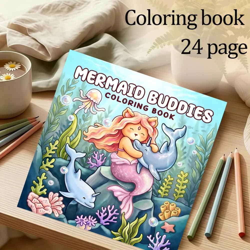 Mermaid Theme Coloring Book, 24 Original Designs, 7.9in X 7.9in, Thick Paper, Perfect Gift for Christmas, New Year, Parties