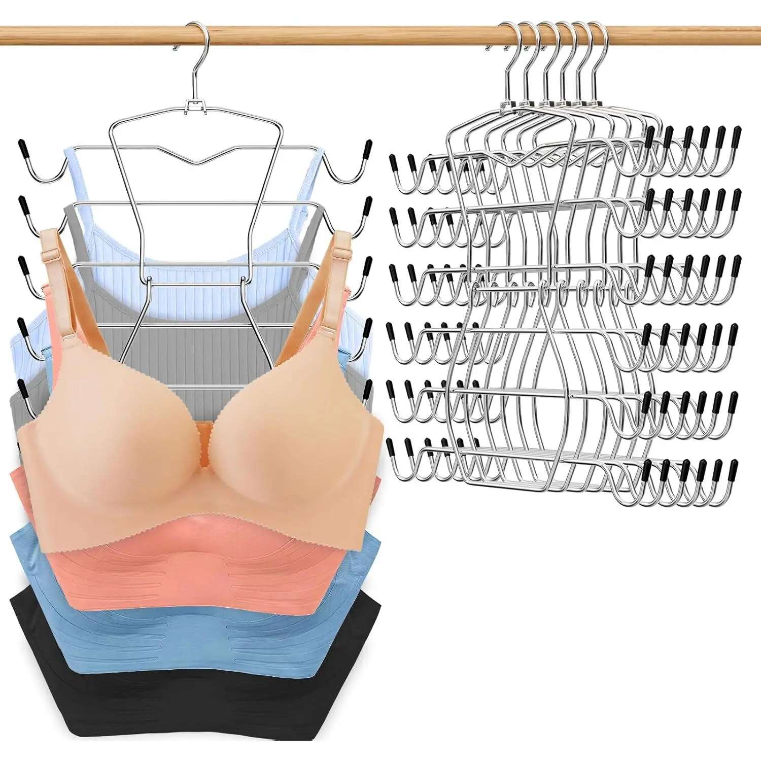 Tank Top Hangers Space Saving,Hanging Closet Organizer,6 Tiers Bra Hangers with 360° Swivel Hook,Closet Organizers and Storage,Dorm Room Essentials for Girls-6 Pack