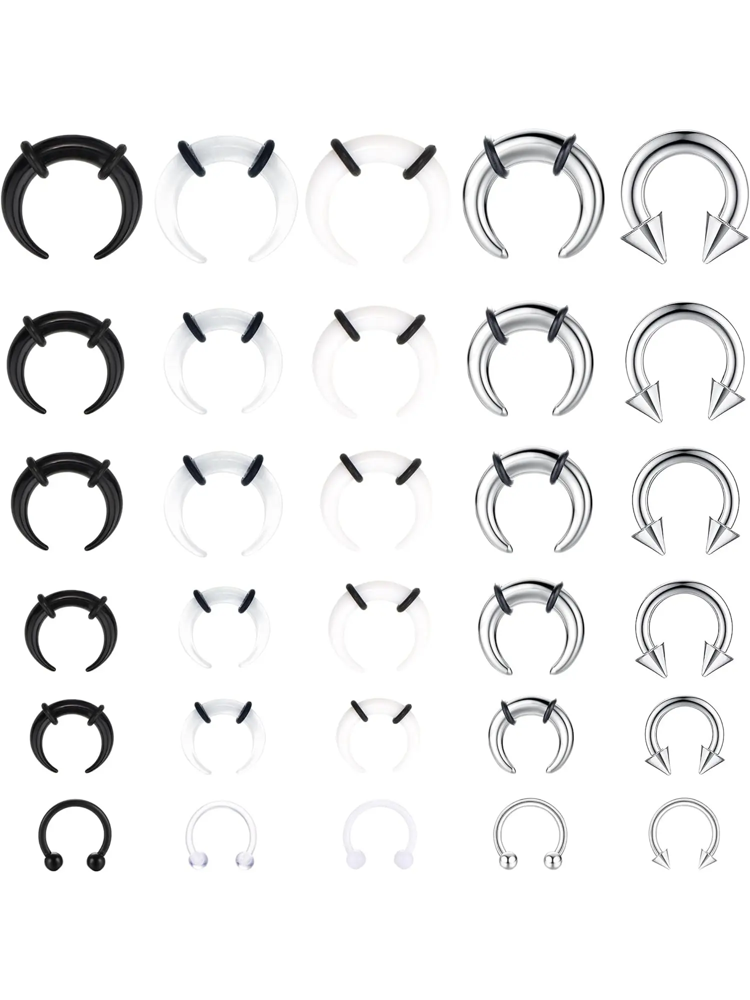 30Pcs 16G-6G Septum Rings Horseshoe Set, Stainless Steel C Shape Nose Piercing Jewelry, Septum Stretching Kit, Chic Body Jewelry