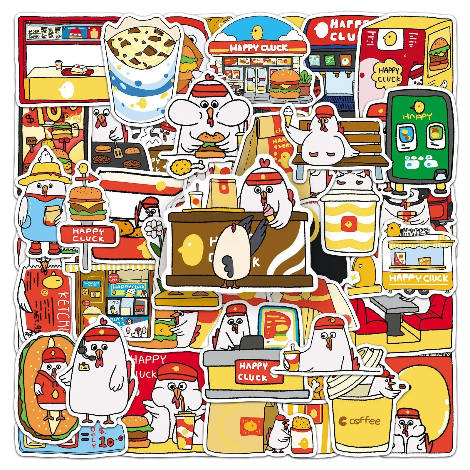 50Pcs Original Chicken Fried Chicken Store Stickers, Cartoon Animal Hand-Drawn Waterproof Decorative Stickers, DIY Journaling Supplies