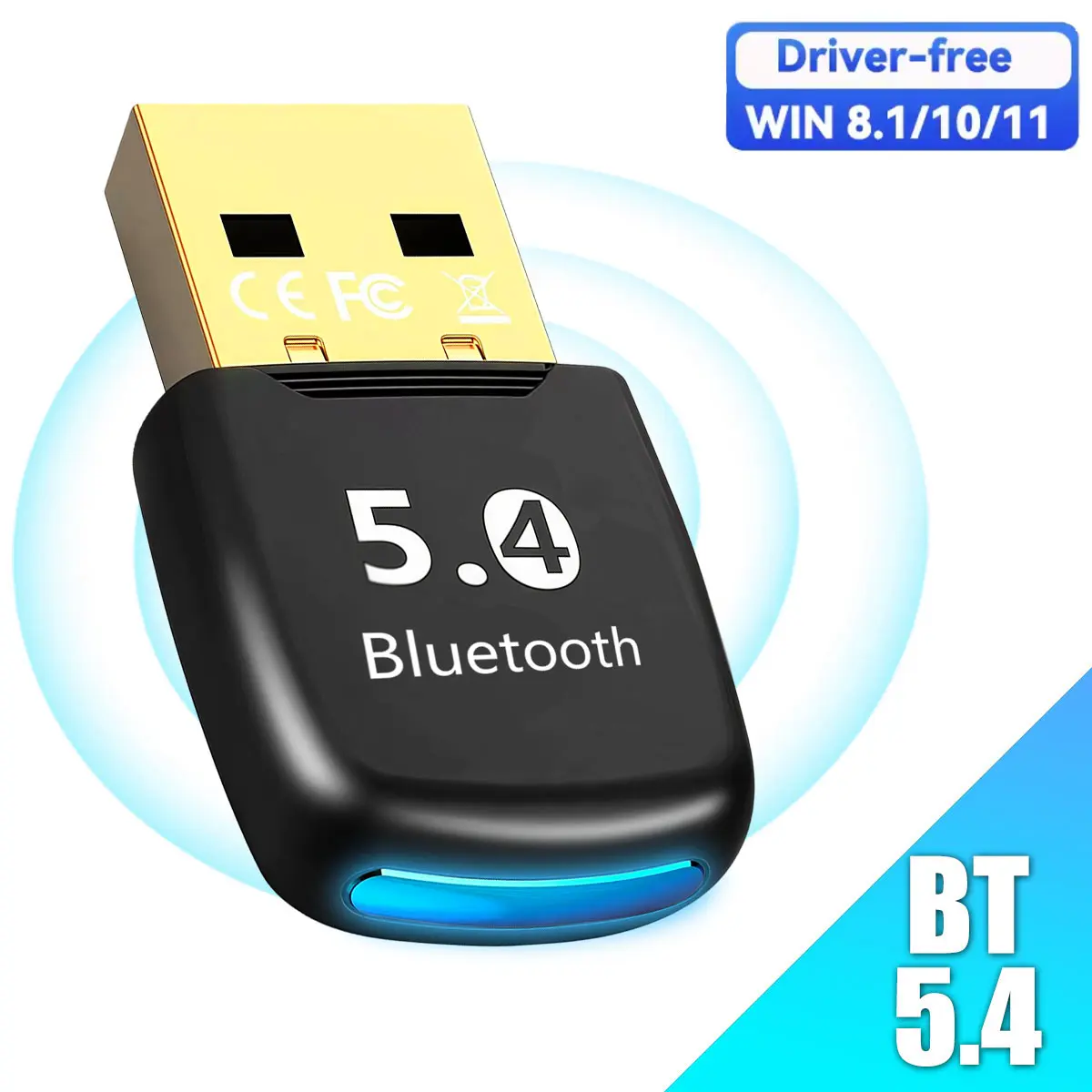 Bluetooth 5.4 USB Adapter for PC，Plug & Play Bluetooth Dongle Receiver for Windows 11/10/8.1, Connect Wireless Mouse, Keyboard, Headphones, Mic