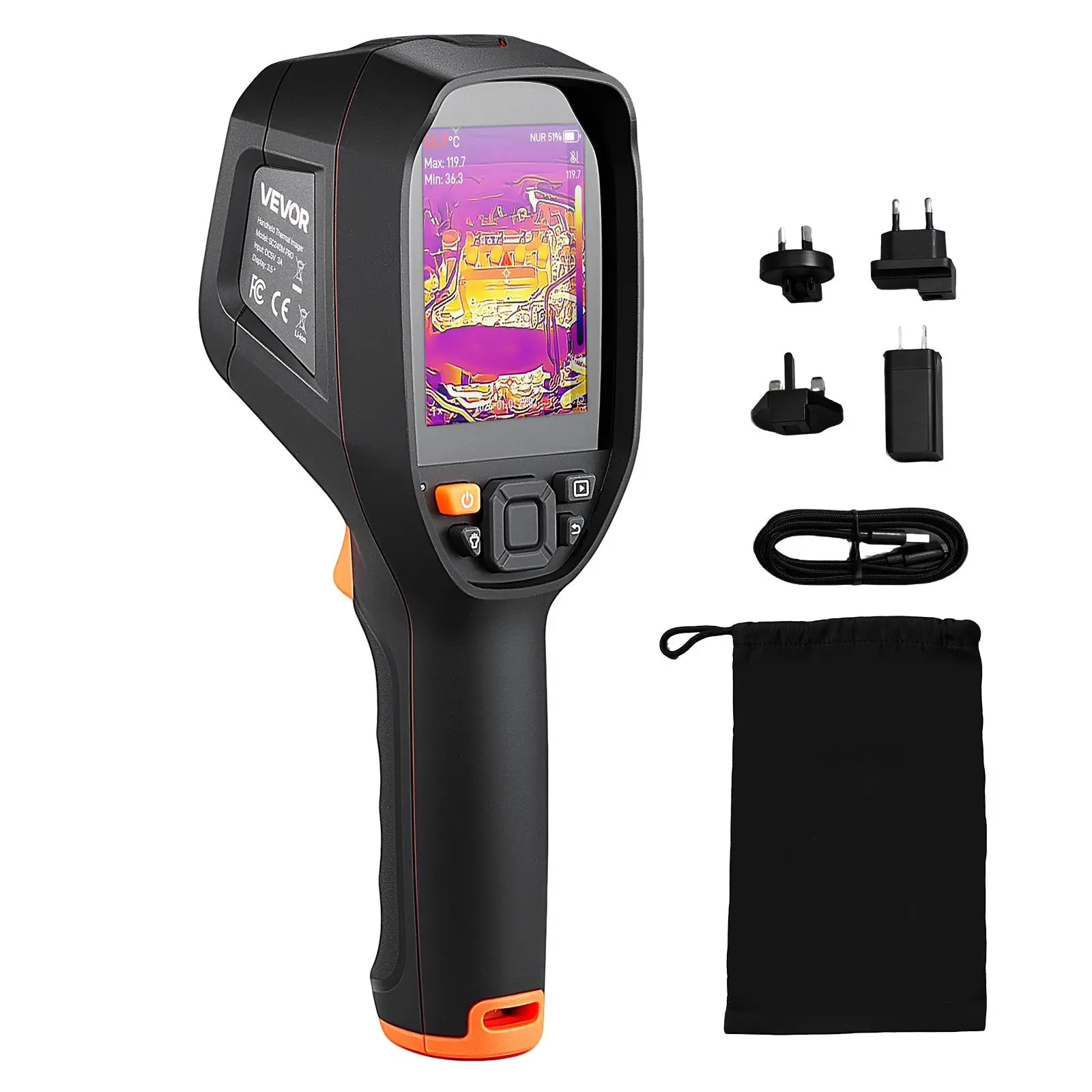 VEVOR Pro Thermal Imaging Camera, Upgraded 512 x 384 TISR Super Resolution, 3.45" LCD Infrared Thermal Imager with 2MP Visual Camera, 25HZ Refresh Rate, -4°F - 1022°F, 4 Image Modes & 7 Color Palette