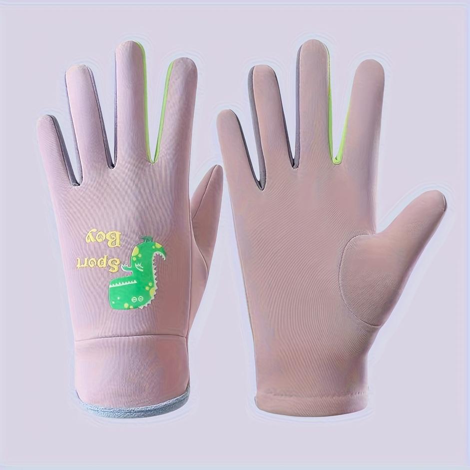1-Pair Youngsters Thermal Winter Gloves - Heavy-Duty Cold Weather Gloves with Non-Slip Grip, Cute Dinosaur & Heart/footprint designs, Individual Finger Protection for Boys & Girls - Ideal for Skiing, Snowball, Snowmen - Warm Winter Gloves for Outdoor Play