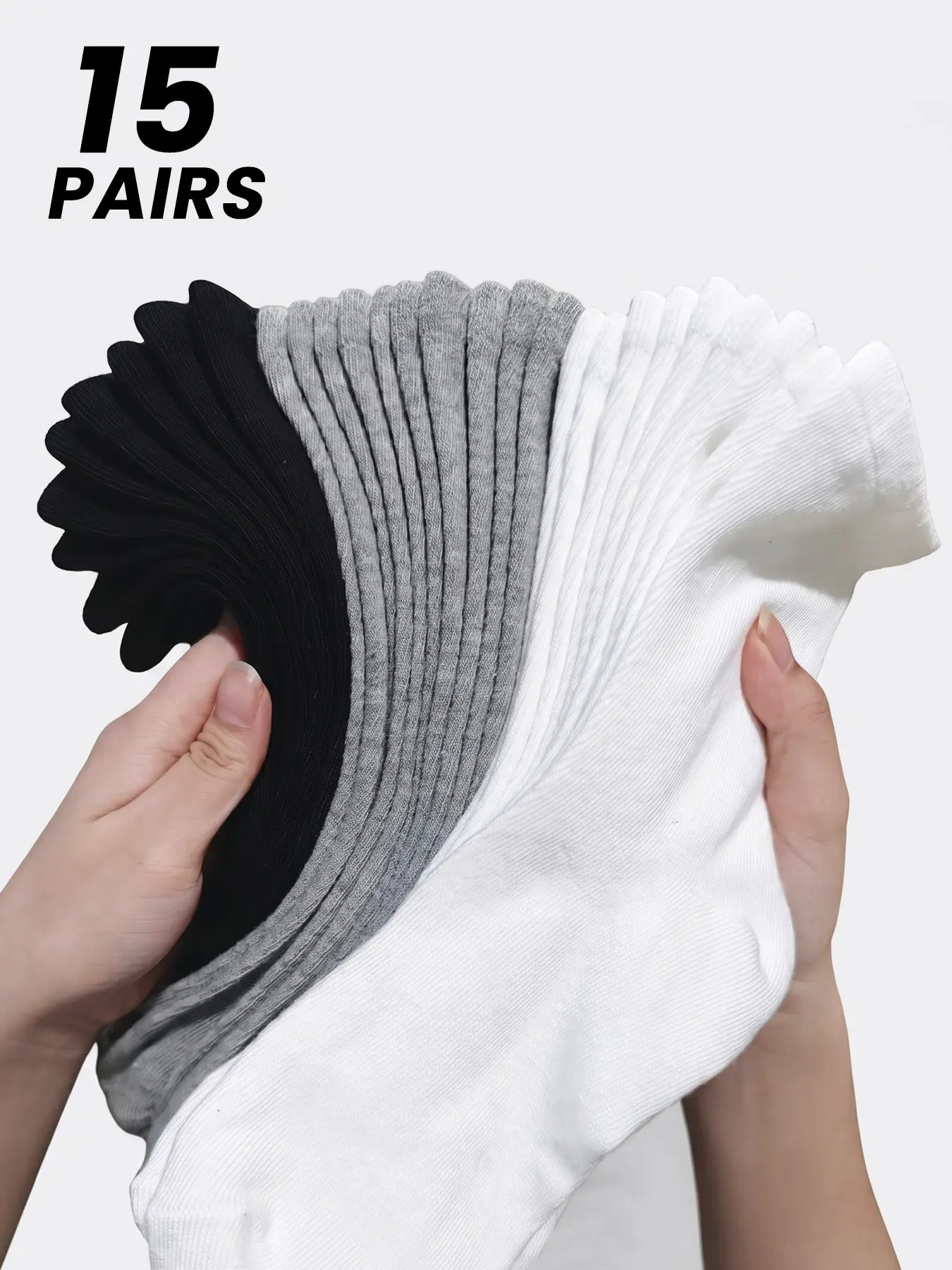 15 Pairs Neutral Soft Solid Color Plain Crew Socks, Comfortable Breathable All-Season Minimalist Basic Casual Socks, Large Capacity Pack for Daily Wear