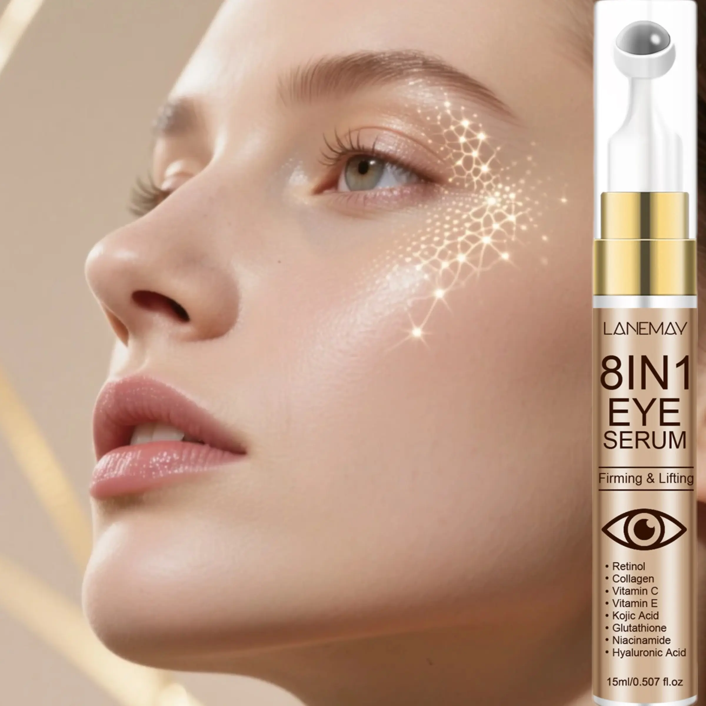 8-In-1 Firming Lifting Hydrating Moisturizing Eye Cream, Reduces Dark Circles, Fades Fine Lines, Eye Bag Remover, Eye Bag Treatment, Contains Retinol, Collagen, Vitamin C, Niacinamide, Hyaluronic Acid