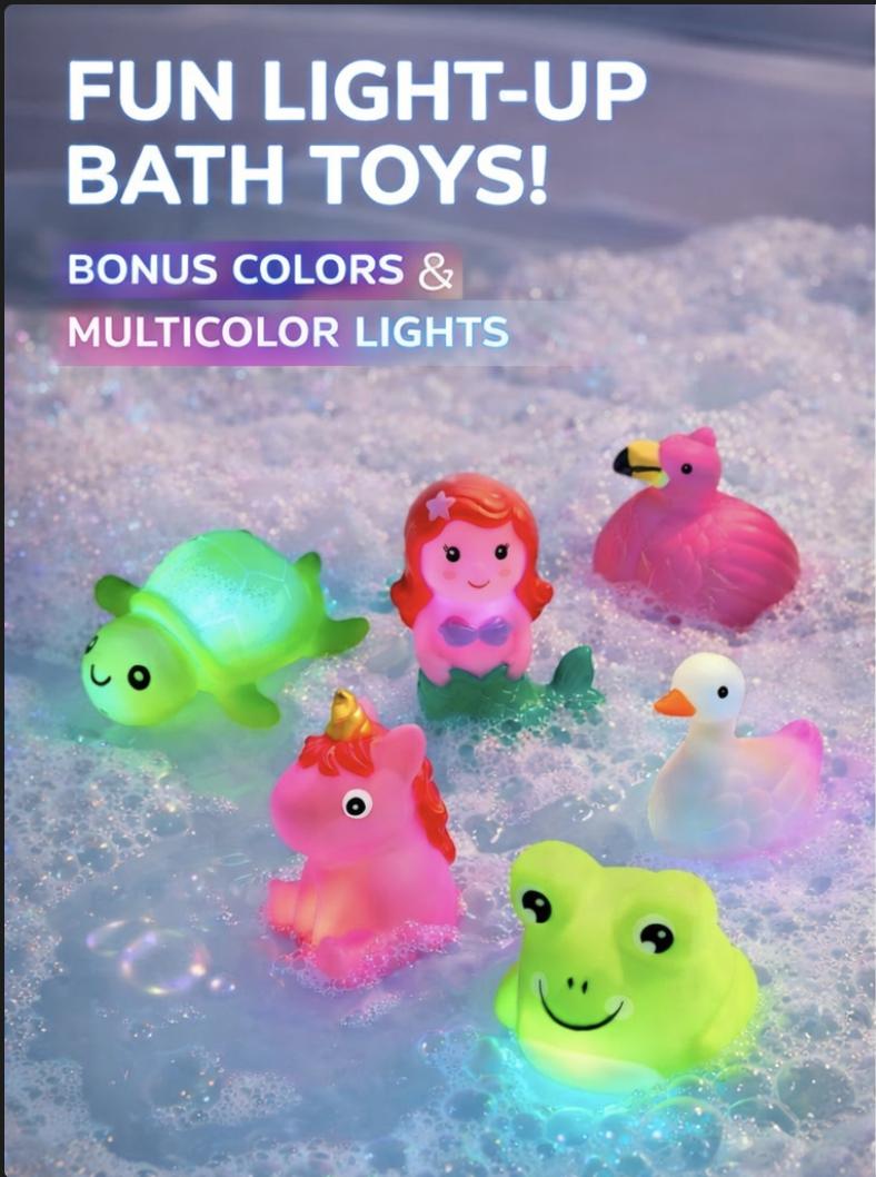 6PCS Light Up Water Toys, Floating Dinosaur & Mermaid Toys for Kids 3+, Suitable for Pool, Water Play, Bathtub and Shower