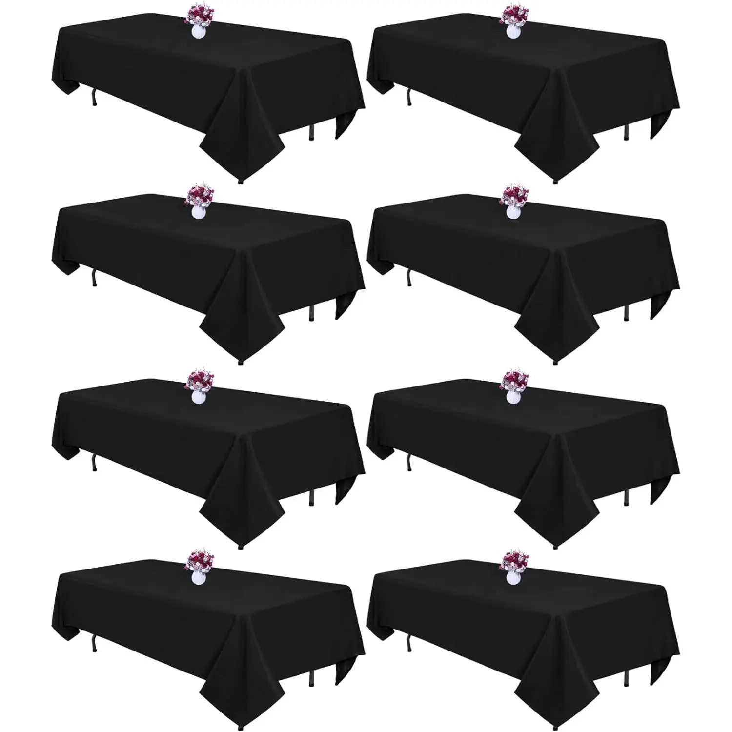 8 Packs Black Tablecloths 60x126 Inch Rectangular Table Cloths for 8 Foot Rectangle Tables, Wrinkle Resistant Washable Polyester Fabric Tablecloth for Dining Wedding Buffet Party Banquet