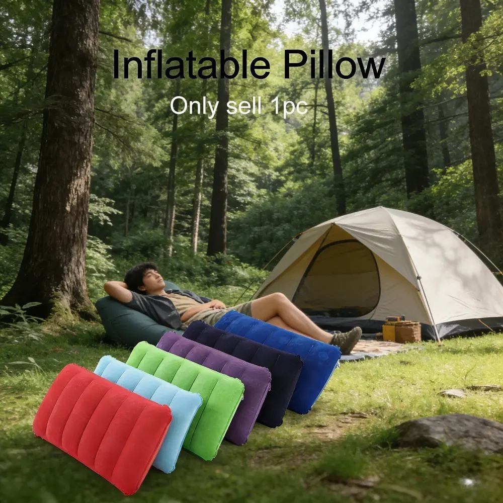 Square PVC Plush Air Pillow, Ultra Soft Portable Inflatable Pillow, Easy to Inflate, Ideal for Camping, Hiking, Travel, Neck and Waist Support