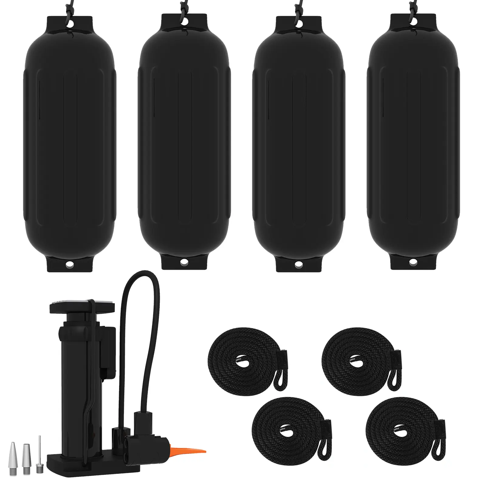 Inflatable Boat Fender, 4 Pack Boat Bumpers for 10-35ft Boat, Marine Dock Bumpers with Rope, Pump & Storage Bag for Fishing Boats, Yachts, Pontoon